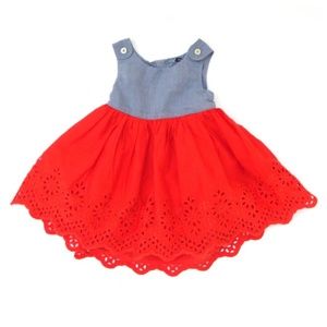 Gap Chambray & Eyelet Red Dress 6-12M